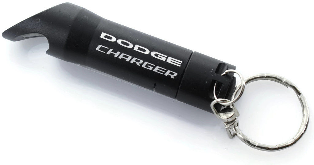 Black Dodge Charger Mini Flashlight LED Bottle Opener Key Chain - Click Image to Close